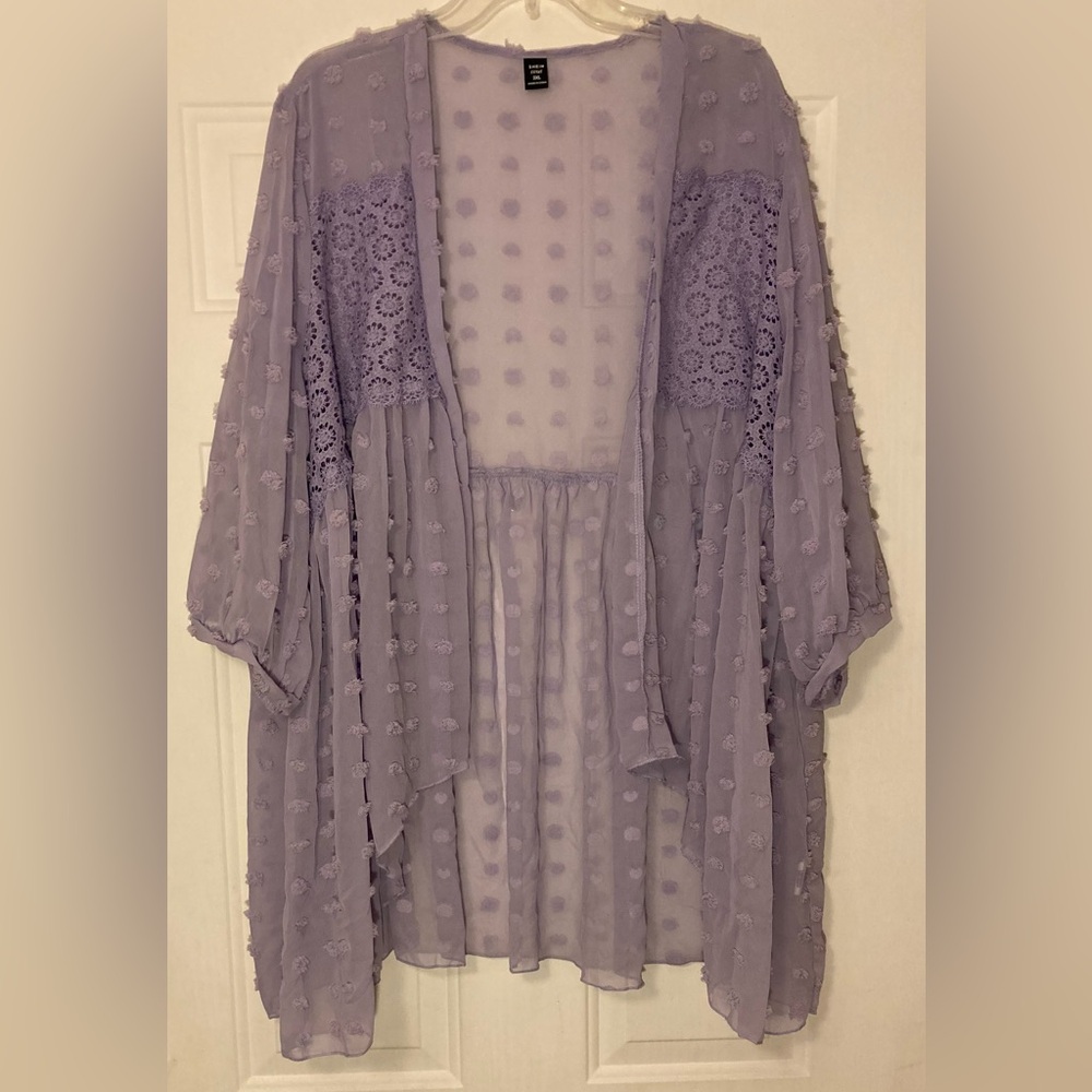 ✨🪻✨SHEIN CURVE Lavender Sheer Kimono Waterfall Duster Cardigan